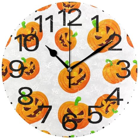 Kutsu Scale Pumpkins Wall Clock Silent Non Ticking, Battery Operated Round Clock 10 Inch for Home Bedroom Living Room Kitchen Office School Classroom, Black