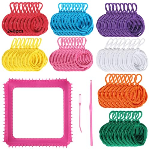 Presina in kit da 240 pezzi fai da te, 8 colori vivaci, include tessitura, uncinetto e ago da cucito, per divertenti progetti creativi perfetti e artigianali
