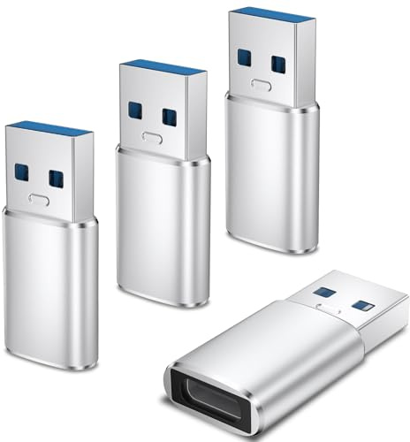 Adaptateur USB C vers USB,4 Pack Adaptateur USB C Femelle vers USB Mâle,Adaptateur us b C pour USB 3.0 Type C pour iPhone 15/14/13/12,Samsung Galaxy S21 S22 S23 (Argent)
