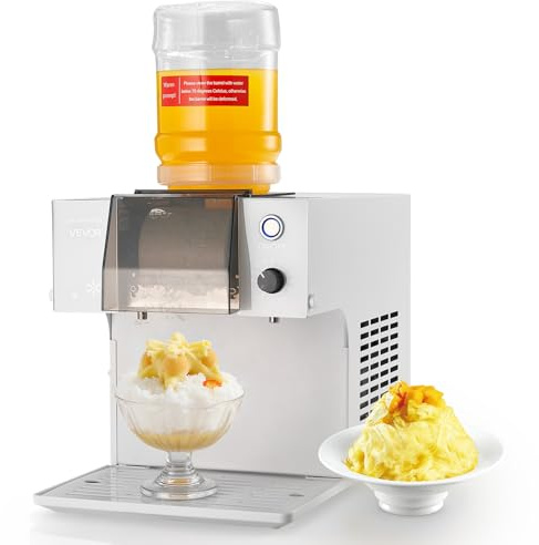 VEVOR Broyeur à Glace Pilée 60 kg/24 h, Machine à Glace Râpée Flocon de Neige, avec Lame en Acier Inoxydable, Réservoir de 1,8 L, Pré-refroidissement Rapide, pour Dessert Boulangerie Café Maison