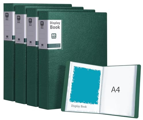 URbantin A4 Sichtbuch mit 60 Klarsichthüllen, 4 Stück (Grün)
