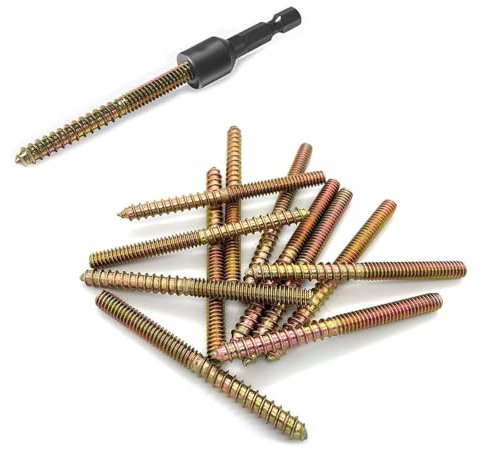 Dayalo 50 Stück M4 x 40mm Stockschrauben, Schraubstifte, Doppelkopfschrauben, Holzschrauben mit Steckschlussel, für Holzverbindung Möbelbeine