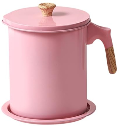 Récipient à graisse de bacon de cuisine – Pot à graisse en fonte, bec verseur facile, grande capacité de 1,4 l, pot de filtre à huile avec passoire et plateau de dessous de verre antidérapant