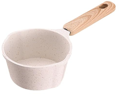 TOGEVAL Milk Pan Small Sauce Pot with Wooden Handle Chocolate Melting Pot | Nonstick, Thickened, 250 ml, Dual Spouts, aluminum alloy, for Milk Heating Butter Melting, Home Kitchen Camping use