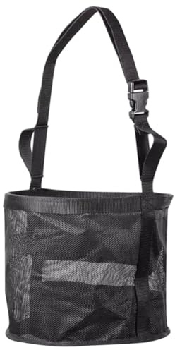 TOYANDONA Bolsa de Alimentación para Caballos de Malla Negra M (d9.5 X H9 Pulgadas), Ajustable y Portátil, Bolsa de Red para Alimentación Lenta en Establos, Resistente y Anti-derrame