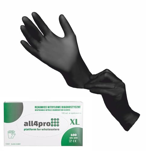 Global Food Hygiene - Handschuhe Nitrilhandschuhe Diagnostikhandschuhe Schwarz. Für Gastro, Medizin, Kosmetiktasche, Tätowierer uvm. 100Stk. (1, Schwarz, XL)