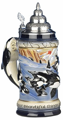 KING Jarra de cerveza alemana ballena orca, jarra 0,75 litros