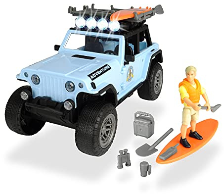 Dickie Toys Playlife-Surfer Set, Jeepster Commando Geländewagen, Surf- und Stand-Up Paddle, inkl. Figur, Licht & Sound, inkl. Batterien, 22 cm, ab 3 Jahren