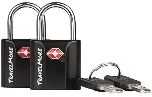TravelMore TSA-Schlösser mit Schlüssel | TSA-Kofferschloss mit Schlüssel | Gepäckschlösser für Flugreisen | Schlösser für Koffer, Rucksäcke, Gepäck, Schließfächer | 2er-Pack, Schwarz