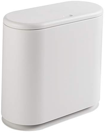 Poubelle ovale en plastique avec couvercle pour salle de bain, cuisine, chambre à coucher, bureau, 10litres (blanc)