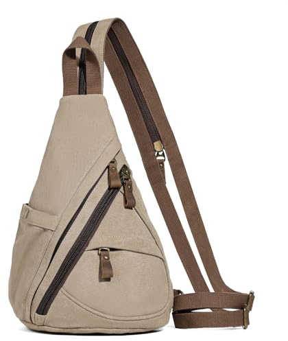 KL928 Canvas Sling Bag Rucksack Damen und Herren – Schulterrucksack Umhängetasche Crossbag Verstellbarem Schultergurt Perfekt für Outdoorsport, Wandern, Radfahren, Bergsteigen, Reisen