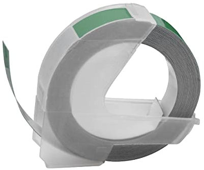 vhbw 3D Prägeband-Schriftband-Kassette kompatibel mit Dymo 15447, 1535, 1540, 1550, 1570, 1575 Etiketten-Drucker 3m x 9mm Weiß auf Grün