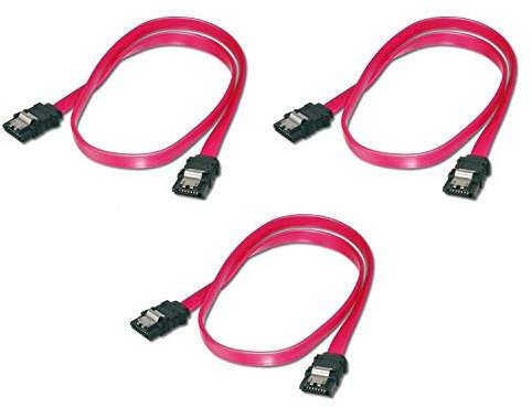 DIGITUS Lot de 3 Câbles de connexion SATA II/III type L Avec Clip métal F/F, 0,5m droit, rouge