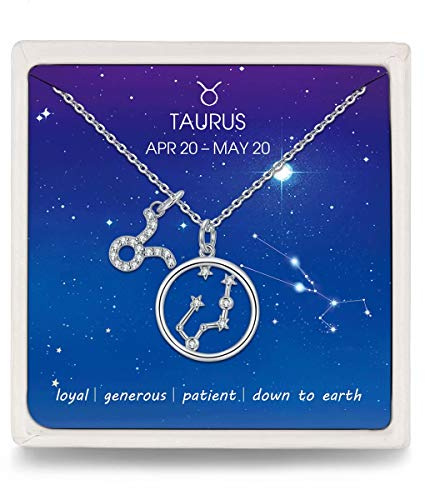 Presentski Taurus Zodiac Pendant Necklace 925 Sterling Silver Astrology Horoscope with Message Card