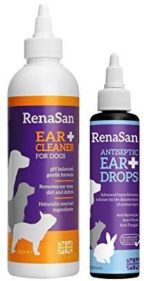RenaSan Ear Cleaner & Disinfectant Kit for Dogs - Antiseptic Dog Ear Drops 100ml and Ear Cleaner For Dogs 250ml - Disinfectant Ear Cleaner Solution for Infections, Itchy Ears and Wax Build Up