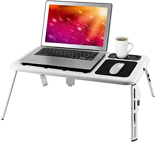 Tavolo per laptop Greensen, supporto per laptop regolabile, scrivania per notebook da letto con ventole di raffreddamento USB, vassoio di supporto per computer portatile portatile, supporto per notebo