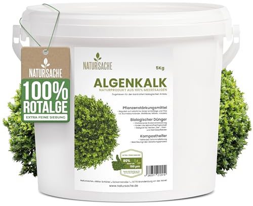 Natursache biologischer Algenkalk aus 100% Rotalge, 5kg I Reguliert Schädlinge auf natürliche Weise I Natur-Dünger für Buchsbäume & andere Pflanzen I Anleitung per E-Book
