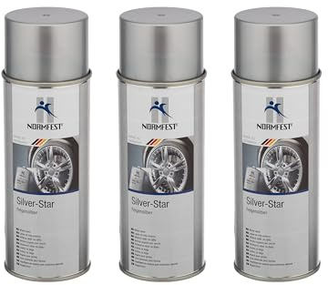 Normfest Felgensilber Silver-Star – Hochwertiger Felgenlack in Silber, abriebfest, waschstraßenbeständig & widerstandsfähig gegen Steinschlag und Streusalz, schnelltrocknend – 3x 400ml