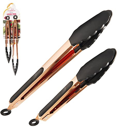 Cheffellow Kitchen Tongs Silicone Tongs Premium Rose Gold BBQ Tongs Perfect for Serving Salad Stainless Steel Made with Silicon Grips nonstick Cooking Tongs (9x12)