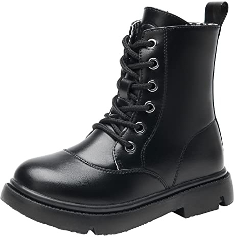 WUIWUIYU Mixte Enfant Bottines Printemps Automne Classiques Garçon Fille Bottes à Lacets -Noir 28