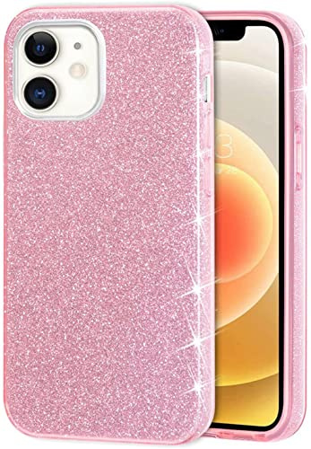 Mixroom - Custodia Cover per iPhone 12 Mini Case in TPU Morbido Rosa con Brillantini Glitter 3 in 1