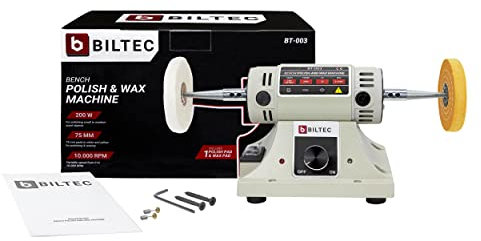 BILTEC Lucidatrice da Tavolo Con 2 Cuscinetti da 75 mm, 200 W, Spina Europea, 10.000 Giri/Min, Elettrica, Piccola