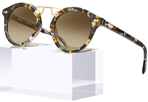 CARFIA Small Face Acetate Polarized Sunglasses for Women UV Protection, Retro Double Bridge Eyewear Metal Brow Round Sunnies