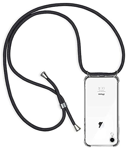 ZYIMOU Coque pour iPhone XR avec Cordon, Collier Étui de Protection Ultra-Mince Transparente Clair Silicone Gel Souple TPU Antichoc Coque avec Corde - Noir