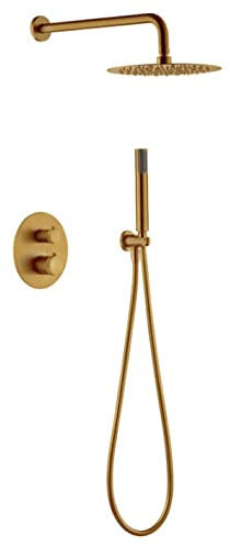 IMEX - Ensemble de douche thermostatique encastré mur, Kit thermostatique douche encastré 2 voies - SERIE LINE Or brossé- GTD038/OC