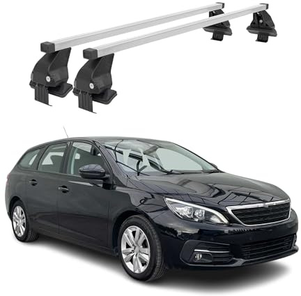 OMAC Dachträger Querträger Stahl für Peugeot 308 II Kombi 2013-2021 – Abschließbar – City-Crash-getestet – DIN 75302:2019 – ISO/PAS 11154:2006 – Max. 50 kg Silber