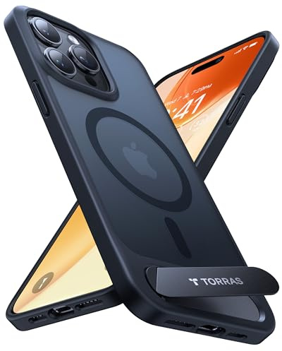 TORRAS [Invisible Titanium Stand for iPhone 14 Pro Case [12FT Military Shockproof ] [TOP N56 Magnets] [20W Fast Charging] Truly Completely Flat & Slim Case iPhone 14 Pro Cover - Pstand Black