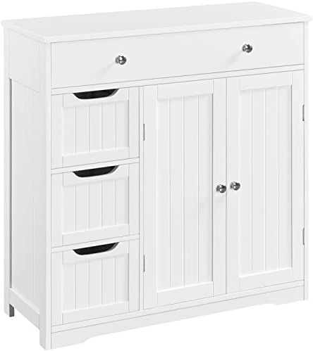 Abician Armoire Salle de Bain en Bois, 81 × 30 × 81,5 cm, Grande Capacité de Rangement, 4 Tiroirs et 1 Placard, Commode de Rangement Chambre Blanc