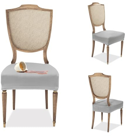 Banzaii Fundas Elásticas para Asiento de Sillas de Comedor, Antimanchas – Cubiertas para Sillas de Comedor Hotel Restaurante Ajustables Lavables Made in Italy– 2 Piezas Gris Claro