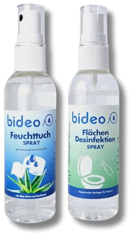 bideo® Reise Hygiene Set bestehend aus 1x 50ml Feuchttuchspray mit Aloe Vera und Panthenol sowie 1x 50ml Desinfektionsspray alkoholfrei - gepflegte Sauberkeit auch unterwegs, Reise Zubehör (3)