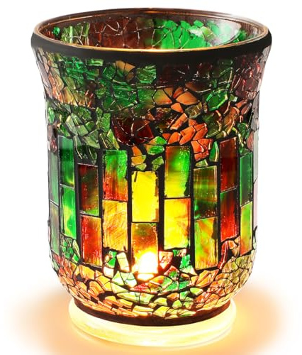 Artibetter Glaskerzenhalter Vintage Kerzenständer Aus Glas Mit Mosaikmuster Tischdeko Für Wohnzimmer Esstisch Terrasse Galerie Wohnheim Landhaus Saisonale Deko Und Geschenkidee
