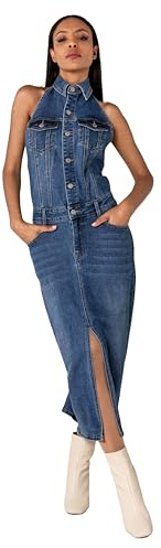 Nina Carter Abito a camicia lunga con schiena scoperta in jeans elasticizzato, Blu (S537), M