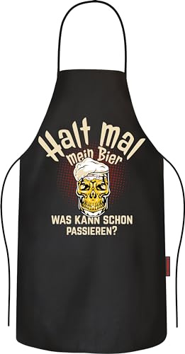 RAHMENLOS Partyschürze für Männer: Halt mal mein Bier, was soll schon passieren? - Grillschürze Kochschürze Küchenschürze Baumwolle schwarz