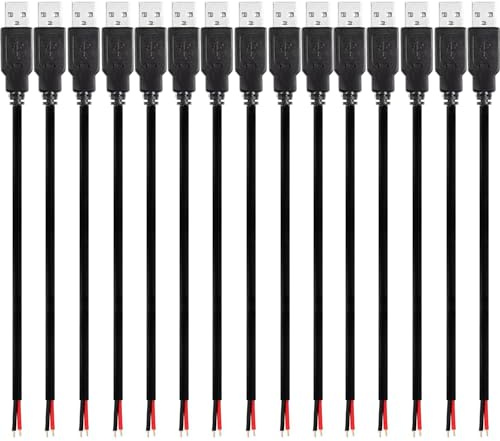 RUNCCI-YUN 15 Pcs USB Pigtail Kabel Stecker Lötbar 2pin,USB 2.0 Stecker Kabel für USB-Geräte installiert oder DIY ersetzen Reparatur -0.3m/11.8 inch