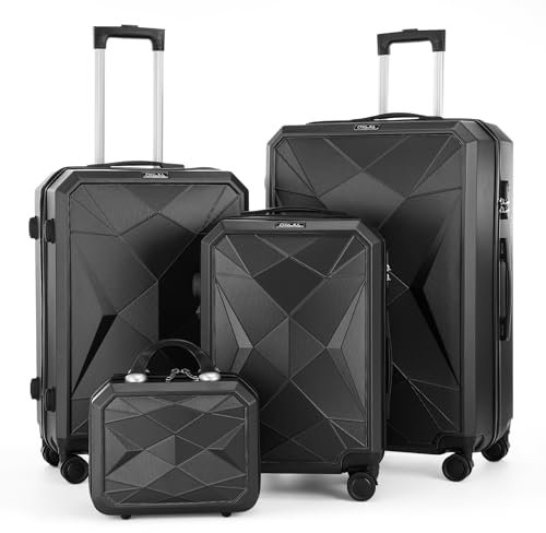 Oyajia Kofferset 4 Teilig Hartschale Leicht ABS+PC Erweiterbar Reisekoffer Haltbar Trolley Handgepäck Sets mit TSA Schloss und 4 Rollen (S M L XL -Schwarz)