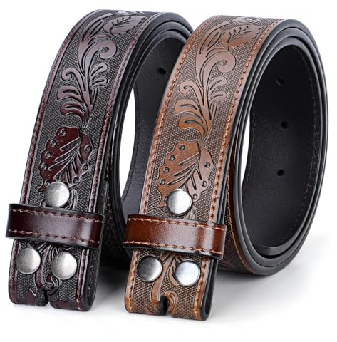 SANSTHS 2 Pack Western Gürtel für Herren ohne Schnalle, Cowboy Gürtel für Damen Western Leder Gürtel Riemen für Jeans