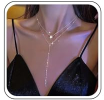 TseenYi Geschichtet Y Lariat Halskette Gold Kristall mit Lange Kette Y Form, Strass Anhänger Choker und CZ Tropfen Schmuck für Frauen und Mädchen