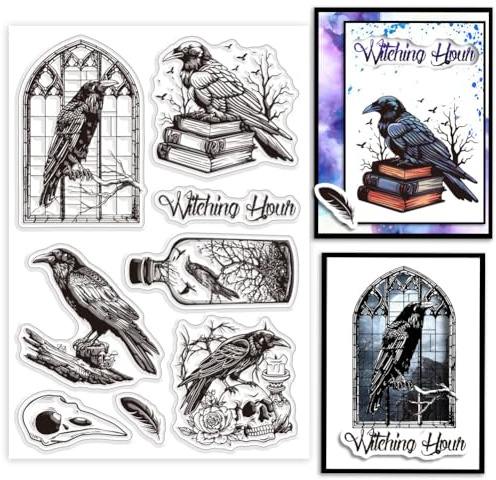 GLOBLELAND Krähe Fenster Silikonstempel Vogel Rose Transparente Stempel Architektur Klare Stamps Für Karten Herstellung DIY Scrapbooking Basteln