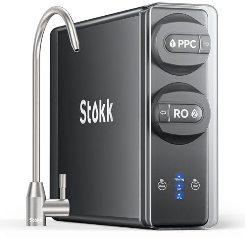 Stokk Reverse Osmosis System, 8 Stage Tankless Reverse Osmosis Water Filter, Reduces PFAS TDS, Under Sink RO System, 2:1 Pure to Drain, NSF/ANSI 58& 42, FCC Listed (400GPD, Grey)