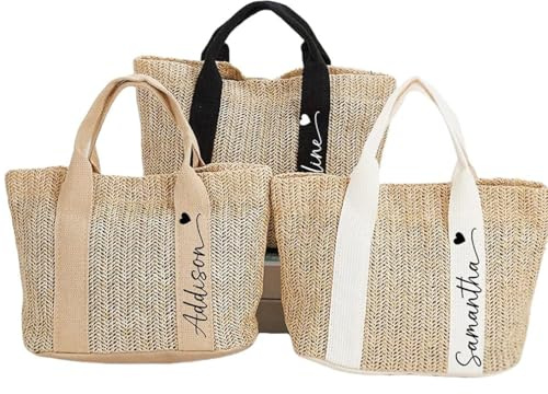 Personalised Initial Tote Bag Mini Beach Women Hand Bag, Custom Name Straw Bag, Mini Beach Bag, Holiday Summer Vacation Tote Bag, Gifts For Her, Hen Party Bag Bridesmaid Gifty