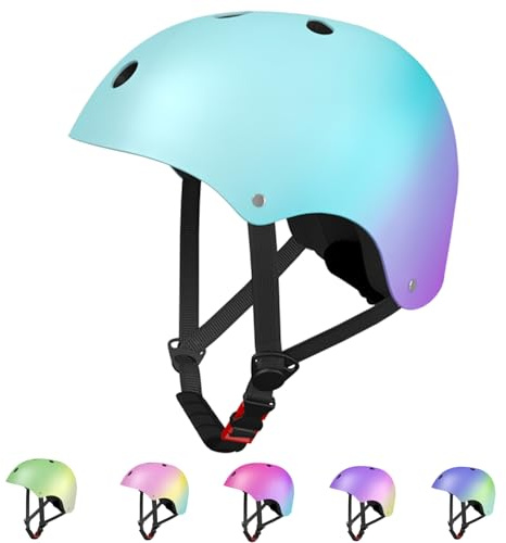 LANOVAGEAR Casco da Ciclismo, Skateboard, Roller Skating e Sci - Leggero per Uomini, Donne e Bambini (Verde+Blu+Viola, S)