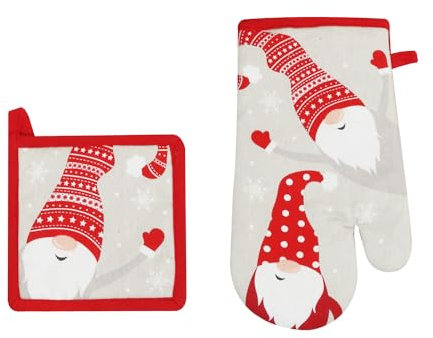 KASANOVA Set guanto e presina gnomi Natale grigio grigio Tessile tavola e cucina