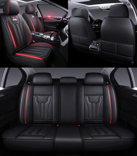 NOBQUA Autositzbezüge Universal Set, Leder Autositzbezug Komplettset, Aus Premium Leder + Einzigartigem Design 5-Sitzer Sitzbezüge (Kompatible Automodelltabelle enthalten)