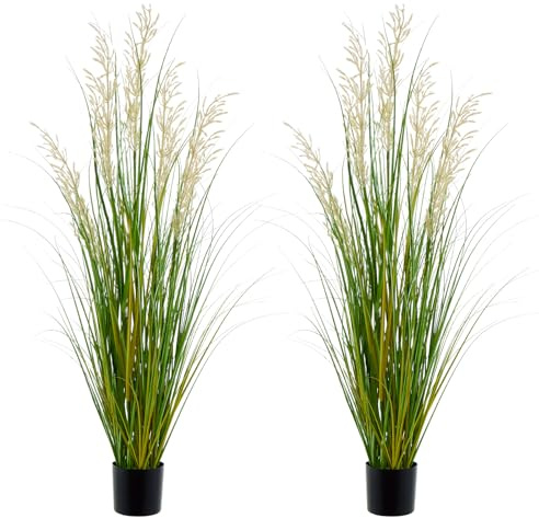 Panlaolao Artificial Plant 47in120cm Tall 2pk Grass, Onion Grass Artificial Greenery Floor Plants Faux Pampas Grass in Pot, Ideal Housewarming/Office Gift for Indoor Outdoor