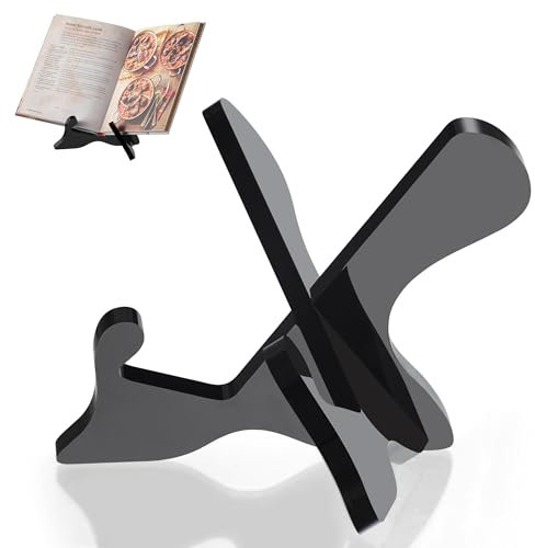 Acryl-Kochbuchständer, Kochbuchhalter, Rezeptbuchhalter, Kochbuchständer für Küchentheke, multifunktionaler Präsentationsständer für Rezeptbuch, Teller, Tablet, Geschenke für Mutter, Oma (schwarz)