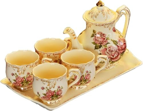 GUOXU Service à thé en céramique for Adulte, Ensemble de Tasses à thé, Tasses à café et soucoupes, Service à thé de l'après-midi, Tasse à thé et à café à la Rose Ancienne